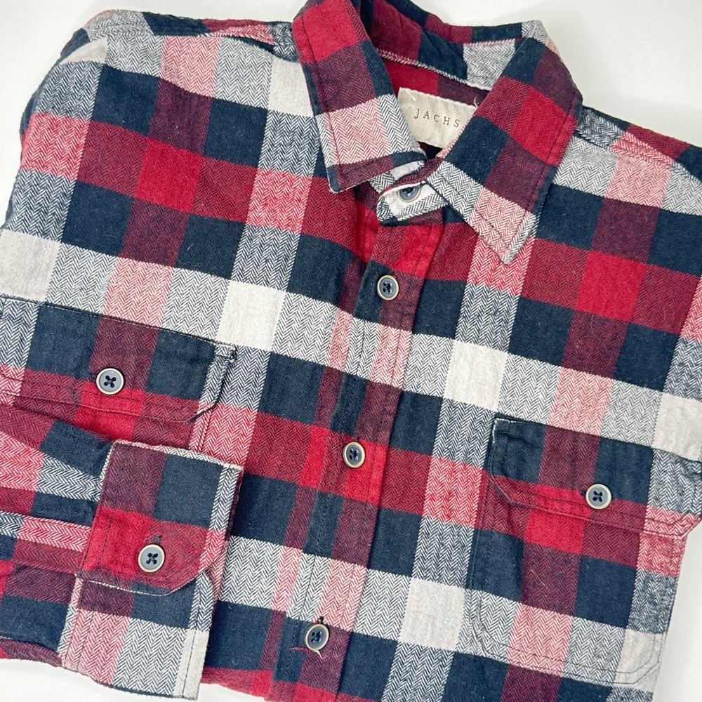 Jachs Men's Brawny Plaid Heavyweight Button Front Flannel Shirt Outdoors Large